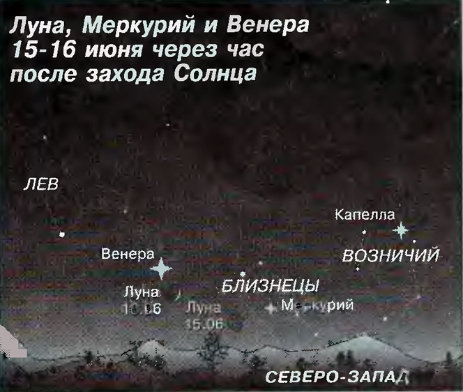Луна, Меркурий и Венера 15-16 июня