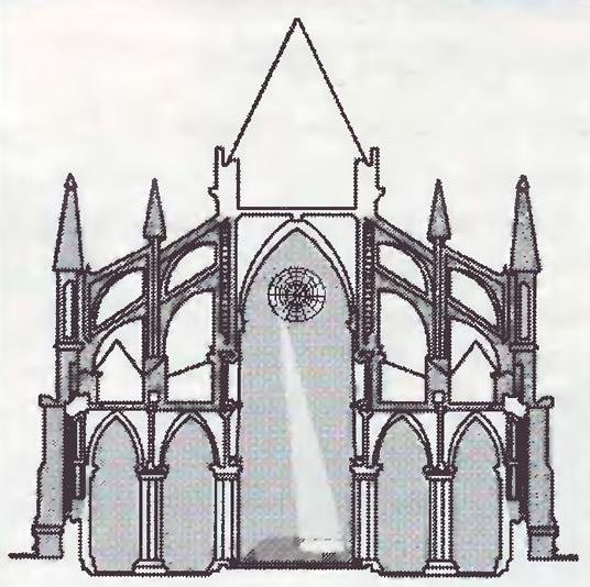 Схема условного готического собора, обладающего эффектом камеры-обскуры