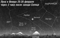 Луна и Венера 25-26 февраля через 2 часа после захода Солнца